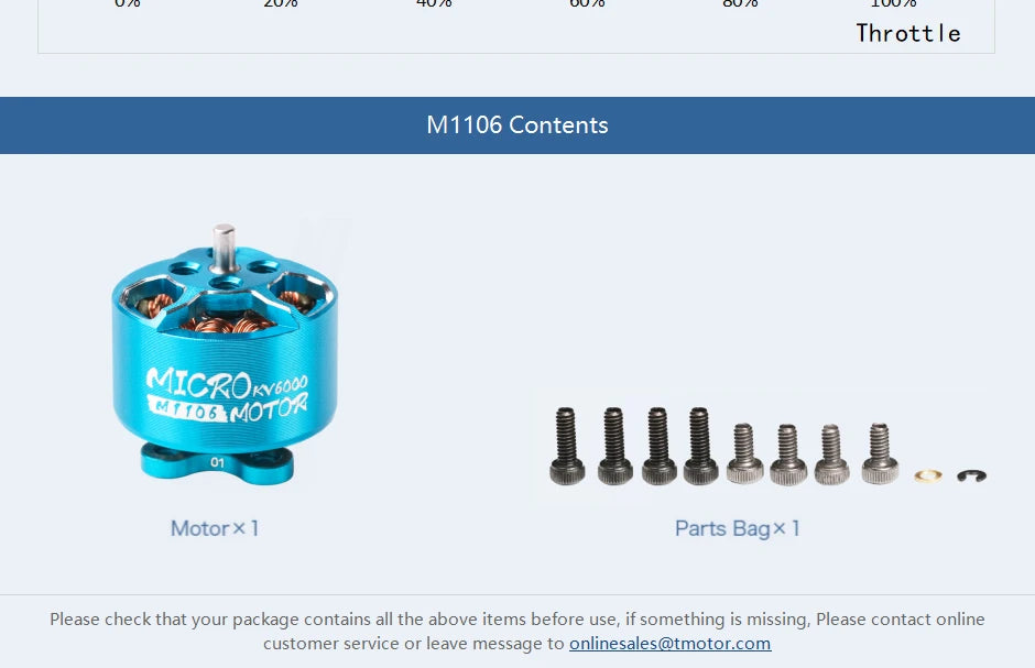 4PCS T-motor MICRO M1106 KV6000 6000KV Brushless Outrunner Motor Freestyle For FPV RC 90mm 110mm Drone 13 4PCS T-motor, if something is missing, please contact online customer service or leave message to onlinesales@