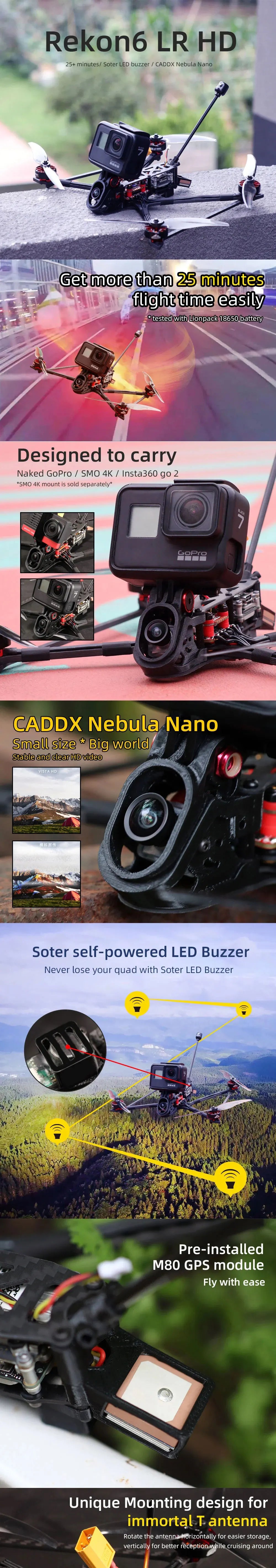 HGLRC Rekon 6 HD - Mini Long Range Quad Digital Version 4S Nebula Nano 2006 1500KV WITH GPS For RC FPV Quadcopter Freestyle Drone 7 HGLRC Rekon 6 HD, Soter LED buzzer CADDX Nebula Nano Getuorethan 25+