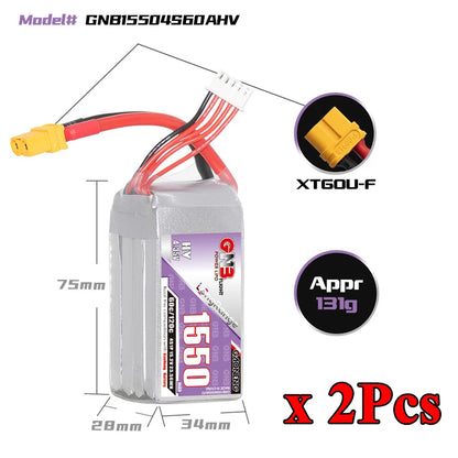 GNB 2S 3S 4S 6S HV 7.6V 11.4V 15.2V 22.8V 1550mAh 60C/120C Lipo Battery for RC Car Truck Buggy FPV Drones Airplane RC Parts