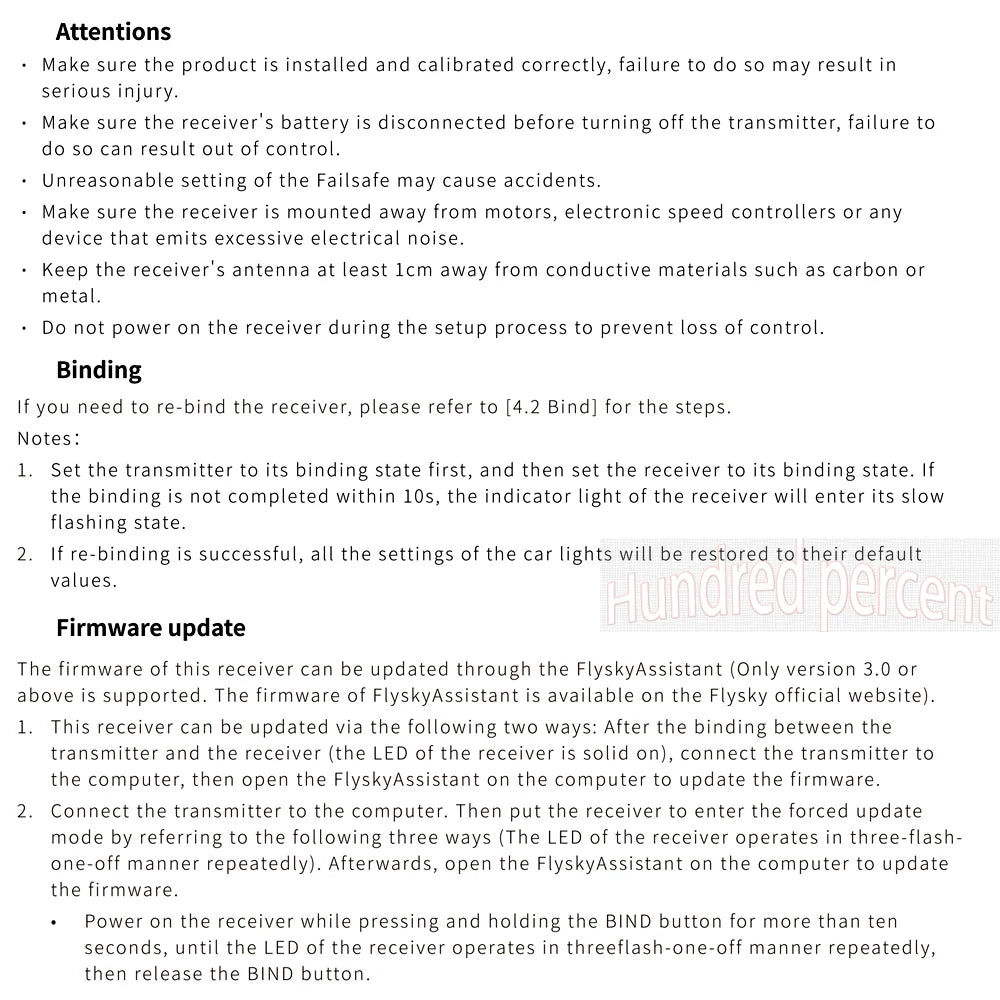 FLYSKY FS-G7P R7P, make sure the receiver's battery is disconnected before turning off the transmitter . keep the receiver