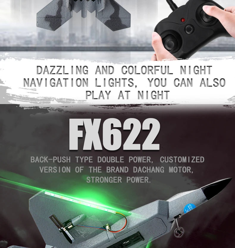 FX-622 F22 RC Plane, YOU CAN ALSO PLAY AT NIGHT FX622 BACK-PUSH