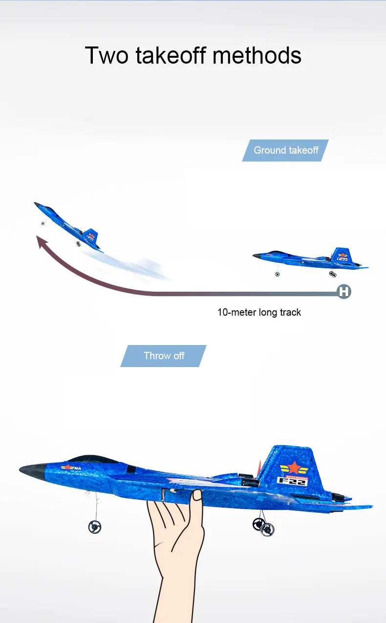 F22 Rc Plane, Two takeoff methods Ground takeoff 10-meter long track Throw