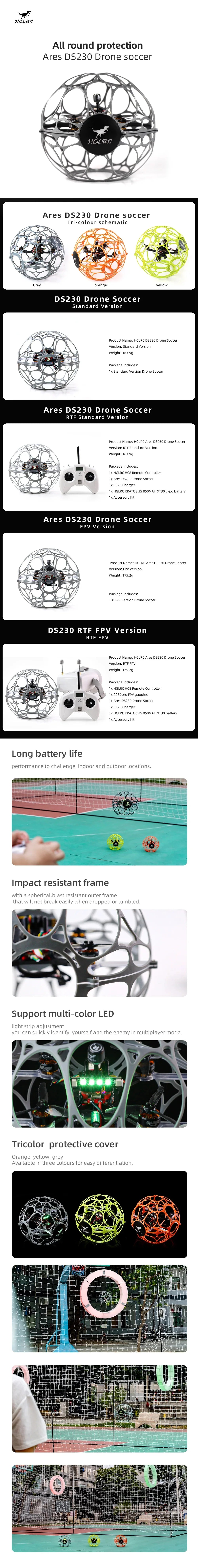 HGLRC Ares DS230 Drone Soccer RTF Kit FPV Analog Version For RC FPV Quadcopter Freestyle Drone Education Child Toys Gift 8 HGLRC Ares DS230 Drone Soccer RTF Kit FPV, HGLRC Ares DS230 Drone, ares DS230 Drone soccer MGLRC Package Includes Jx Standard Version Drone