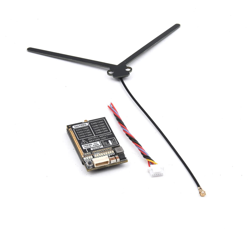 1.2GHz 1.3GHz 1.6W 9CH VTX, FPV transmitter module with 1.2GHz/1.3GHz frequency, 1.6W power, and adjustable channel output for long-range airplane drones.