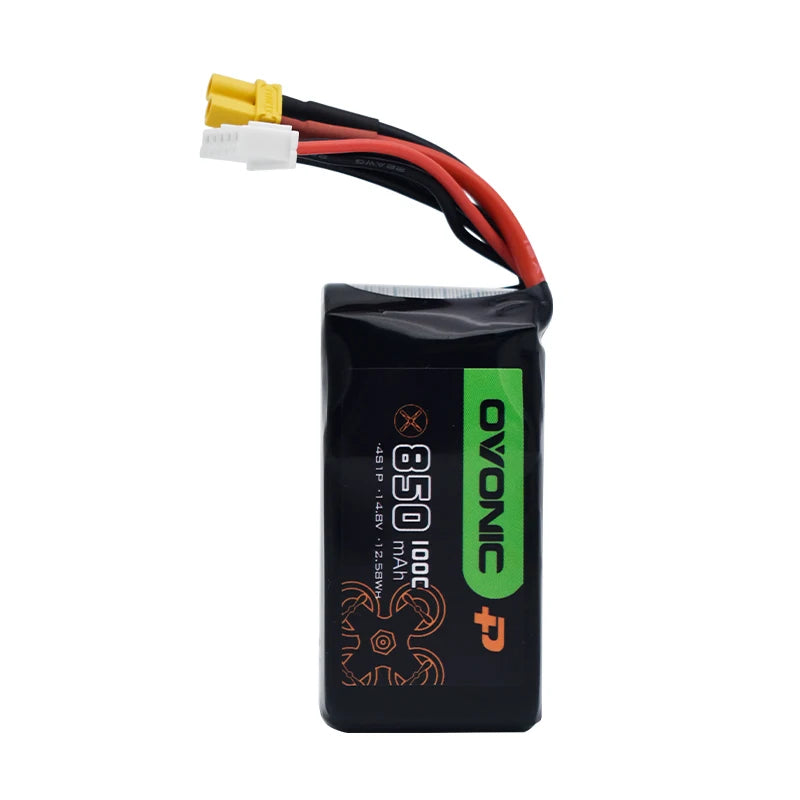 Ovonic 4s/6s 14.8V/22.2V 850mAh 100C LiPo Battery, Ovonic LiPo batteries for airplanes and remote control toys, with specifications 14.8V/22.2V and 850mAh.