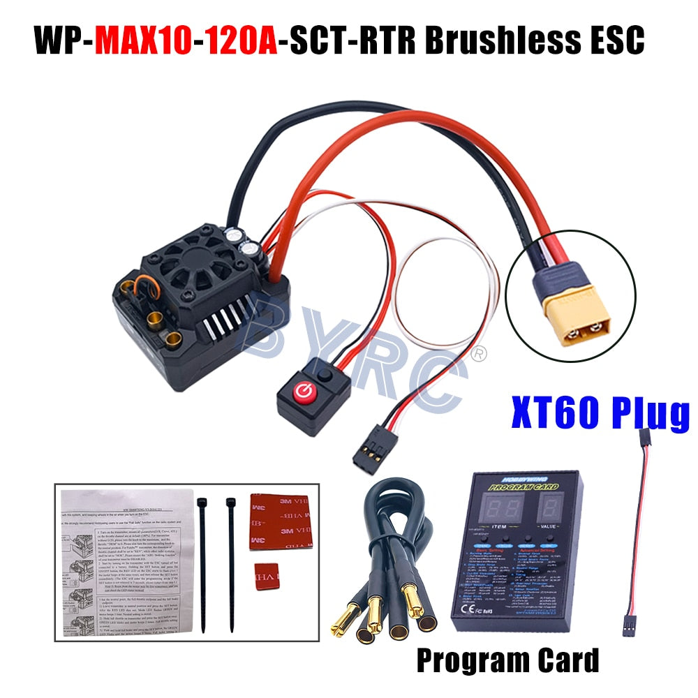 Hobbywing MAX10 SCT  120A RTR  Brushless ESC, Brushless ESC for 1/10 scale trucks with effect program card and plug included.