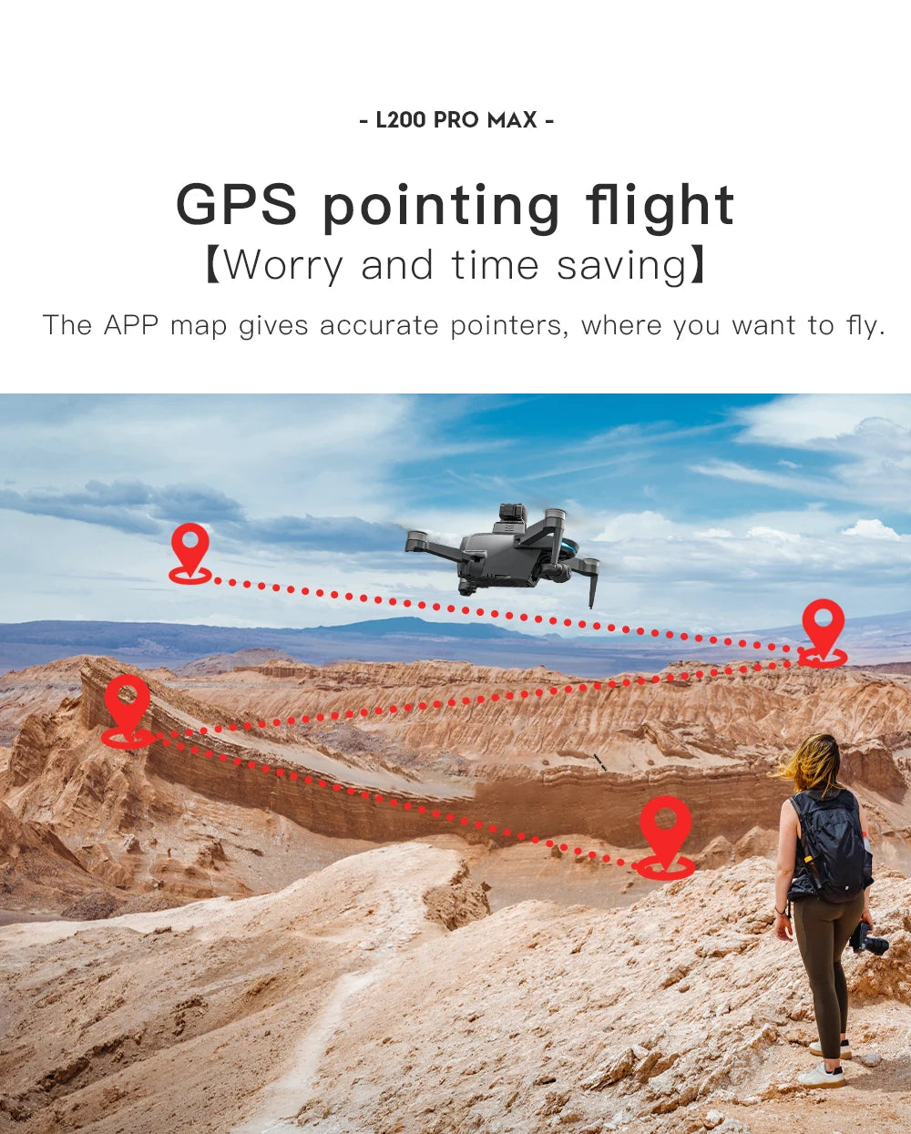 L200 PRO MAX Drone, GPS flight mode and app-based mapping for precise navigation.