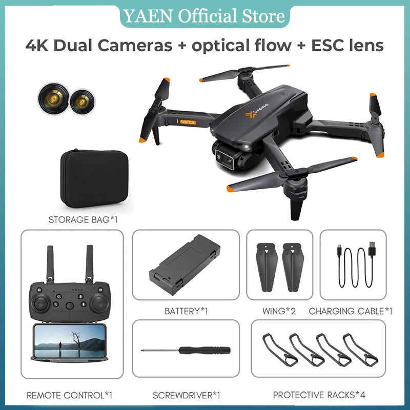 E66 Drone, YAEN Official Store 4K Dual Cameras + optical flow + ESC lens STOR