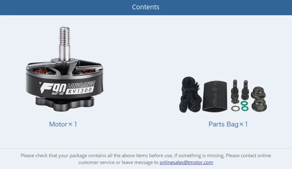 T-MOTOR, check that your package contains all the above items before use . if something is missing,