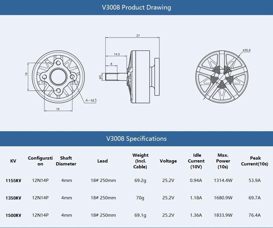 T-motor VELOX V3008 SPECIFICATIONS Use :