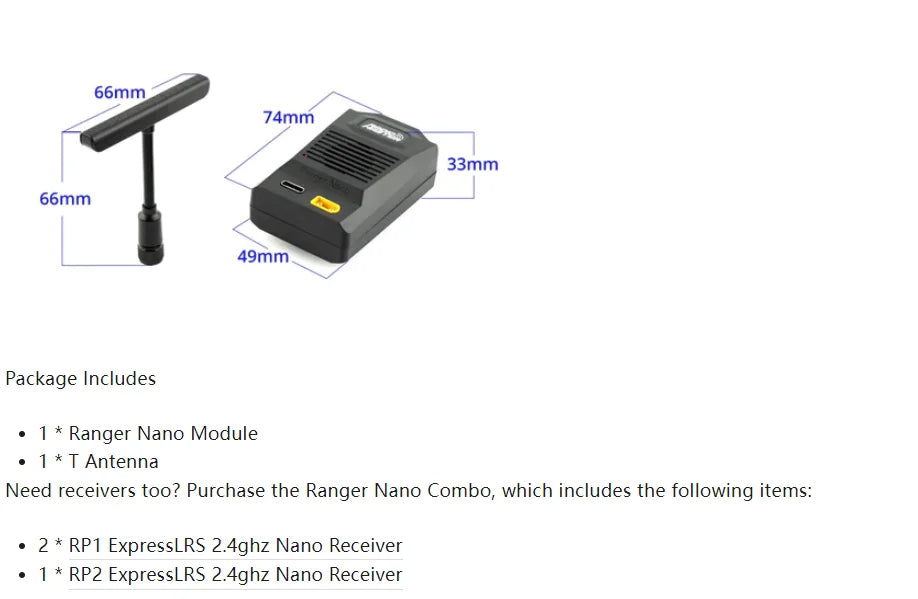 RadioMaster RANGER ELRS, Purchase the Ranger Nano Combo, which includes the following items: RPI ExpressLRS
