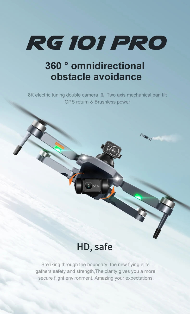 RG101 PRO Drone, RG 101 PRO 360 omnidirectional obstacle avoidance 8K electric tuning double camera .