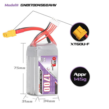 2Pcs GNB 4S HV 1700mAh 60C 120C LiPo Drone Battery