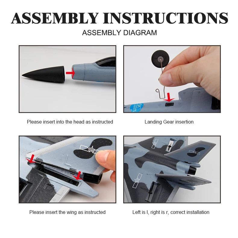 FX930 EPP Foam, Please insert into the head as instructed Landing Gear insertion Please insert the wing as instructed