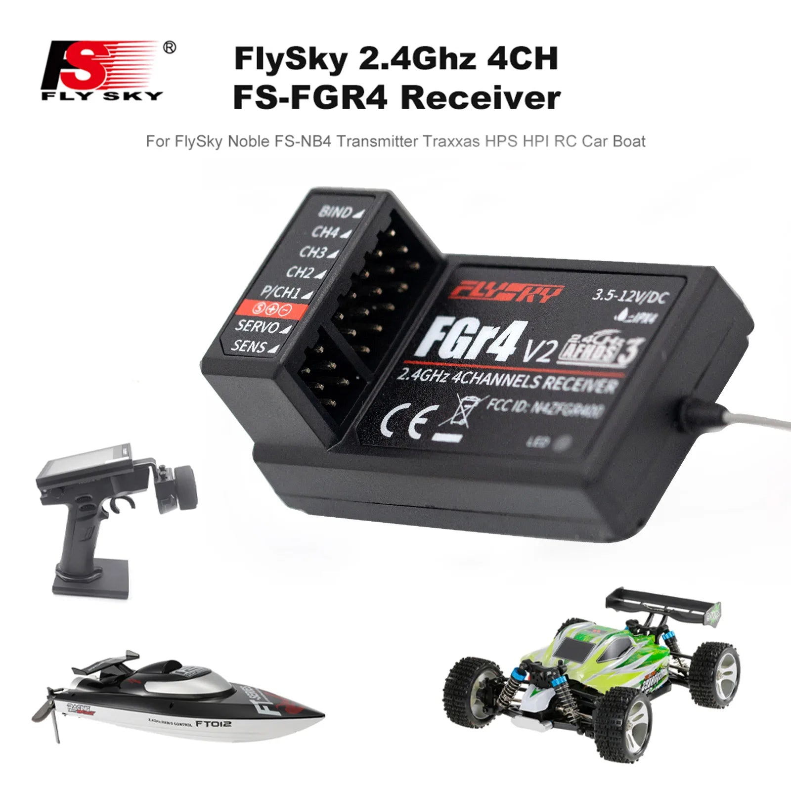 FlySky FS-FGR4 2.4Ghz 4CH Receiver - AFHDS3 for FlySky Noble FS-NB4 Transmitter 8 FlySky FS-FGR4 2.4Ghz 4CH Receiver, 5 FlySky 2.4Ghz 4CH Fl Sky FS-FGR4