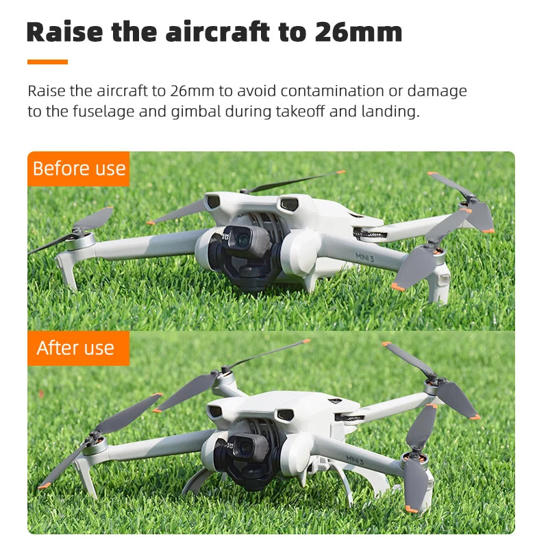 Foldable Landing Gear for DJI Mini 3/MINI 3 PRO, Raise the aircraft to 26mm to contamination or damage to the fuselage and gimba