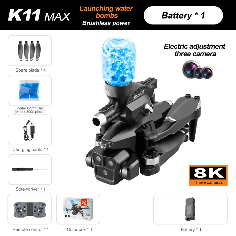 K11 Max Drone, Battery 1 Brushless power Electric adjustment three camera Spare blade WN