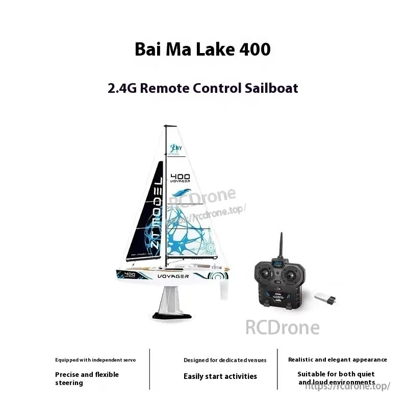 Shixing Toy Bai Ma Lake 400 RC Boat, Bai Ma Lake 400 RC sailboat features precise steering, elegant design, quiet operation, and performs well in various environments.