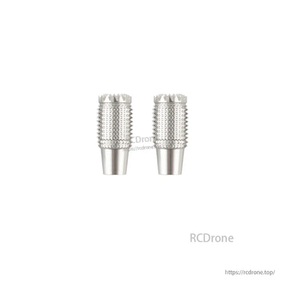 Silver aluminum knurled gimbal stick end pieces, pair view with machined texture
