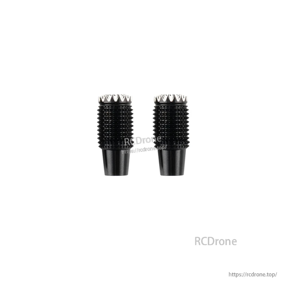 Black anodized knurled gimbal stick end pieces, pair view with textured grip surface
