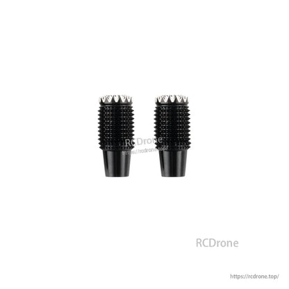 Black anodized knurled gimbal stick end pieces, pair view with textured grip surface