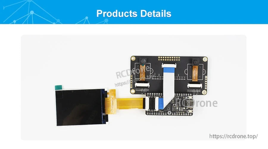 Dual camera module connected via FPC ribbon to a development board for image capture and transmission testing