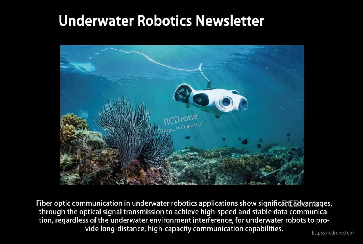 Sky GBD Optical Fiber Module, The newsletter highlights fiber optics for reliable, high-speed data transmission in underwater robots, improving performance in challenging aquatic environments.