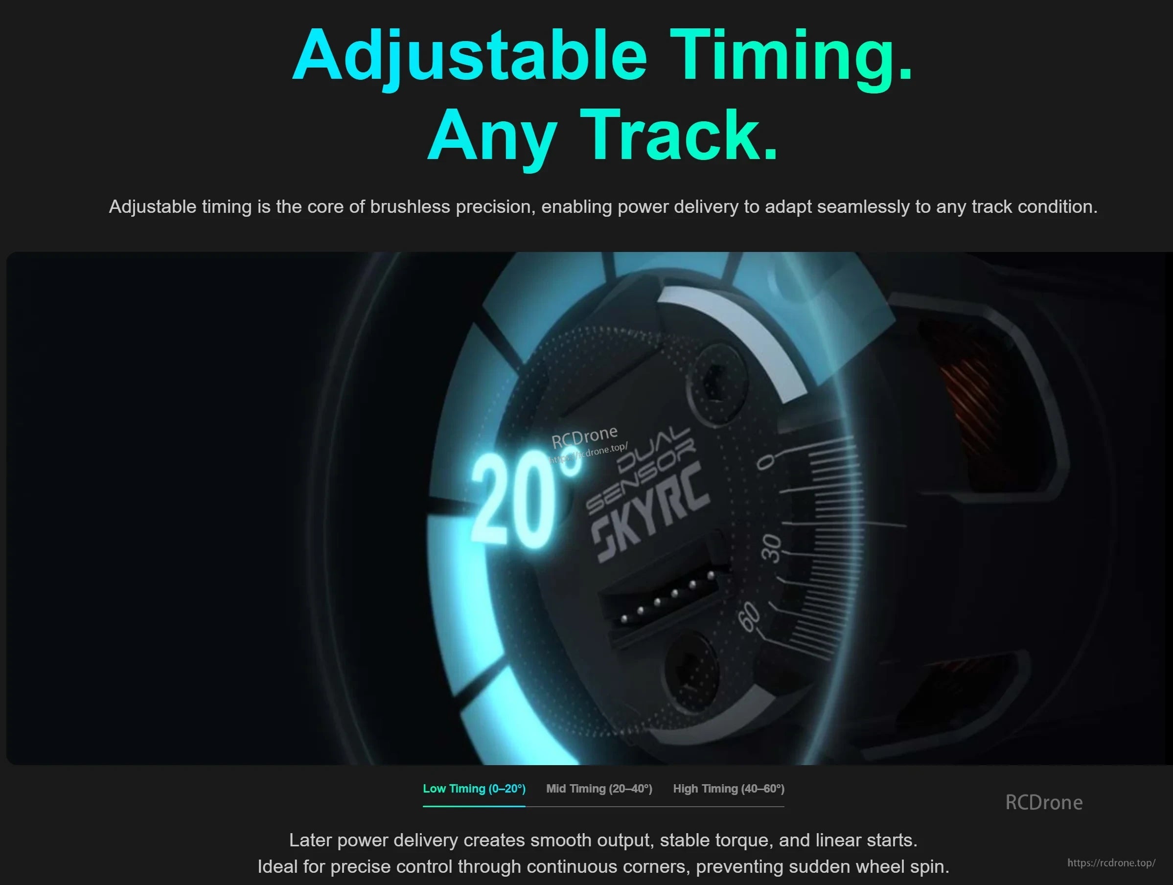 Timing adjustment dial on ARES PRO 4 with 0–60° ranges for tuning power delivery to track grip