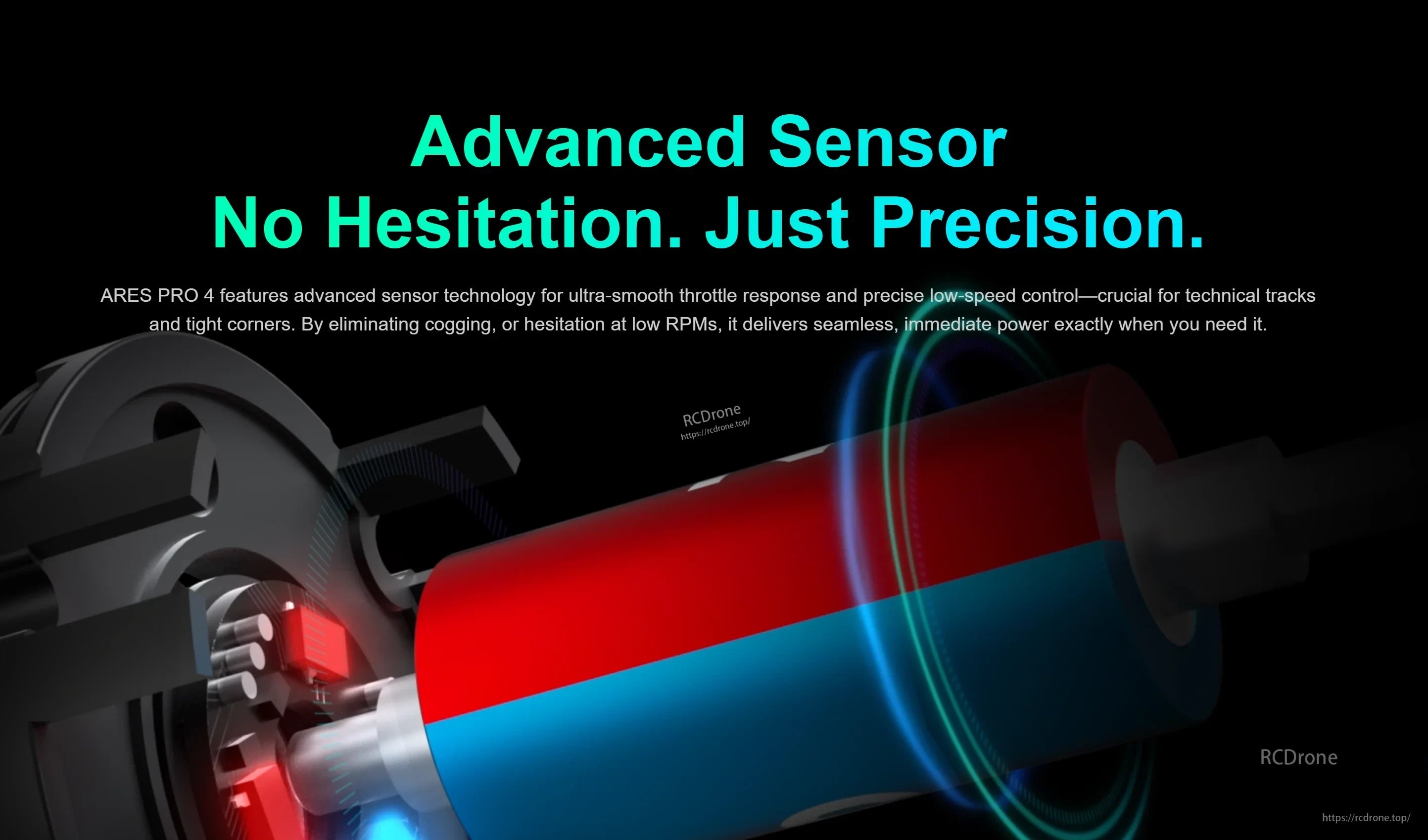 Advanced sensored system graphic emphasizing smooth throttle response and reduced hesitation at low RPM