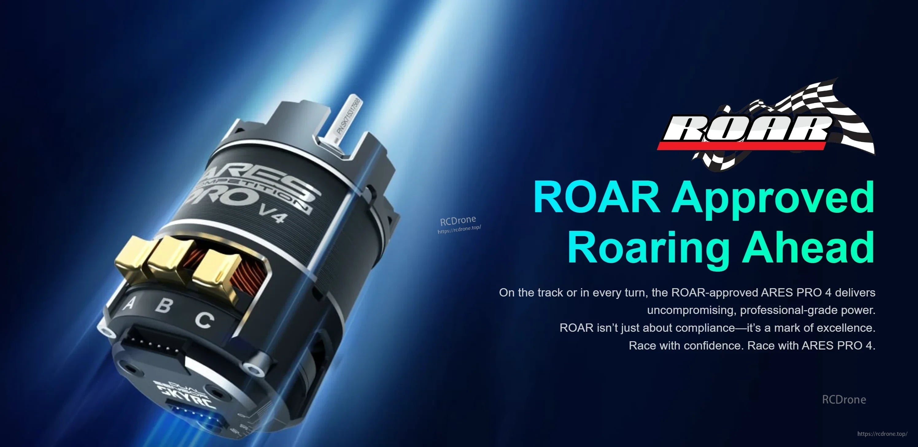 ROAR Approved graphic for SkyRC ARES PRO 4 motor, indicating eligibility where class rules apply