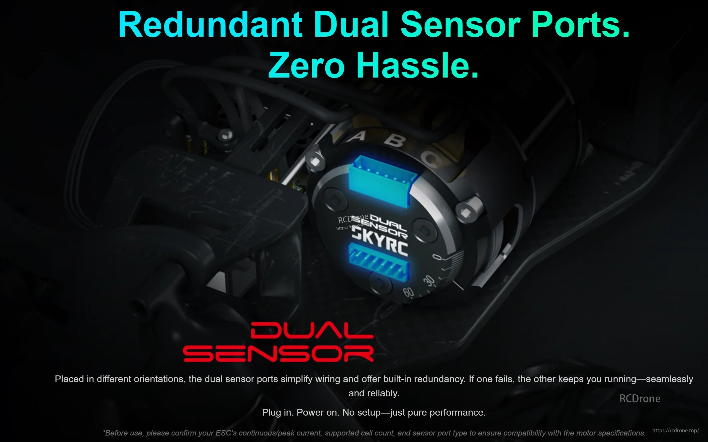 SkyRC ARES PRO 4 motor endbell with redundant dual sensor ports for flexible routing and backup