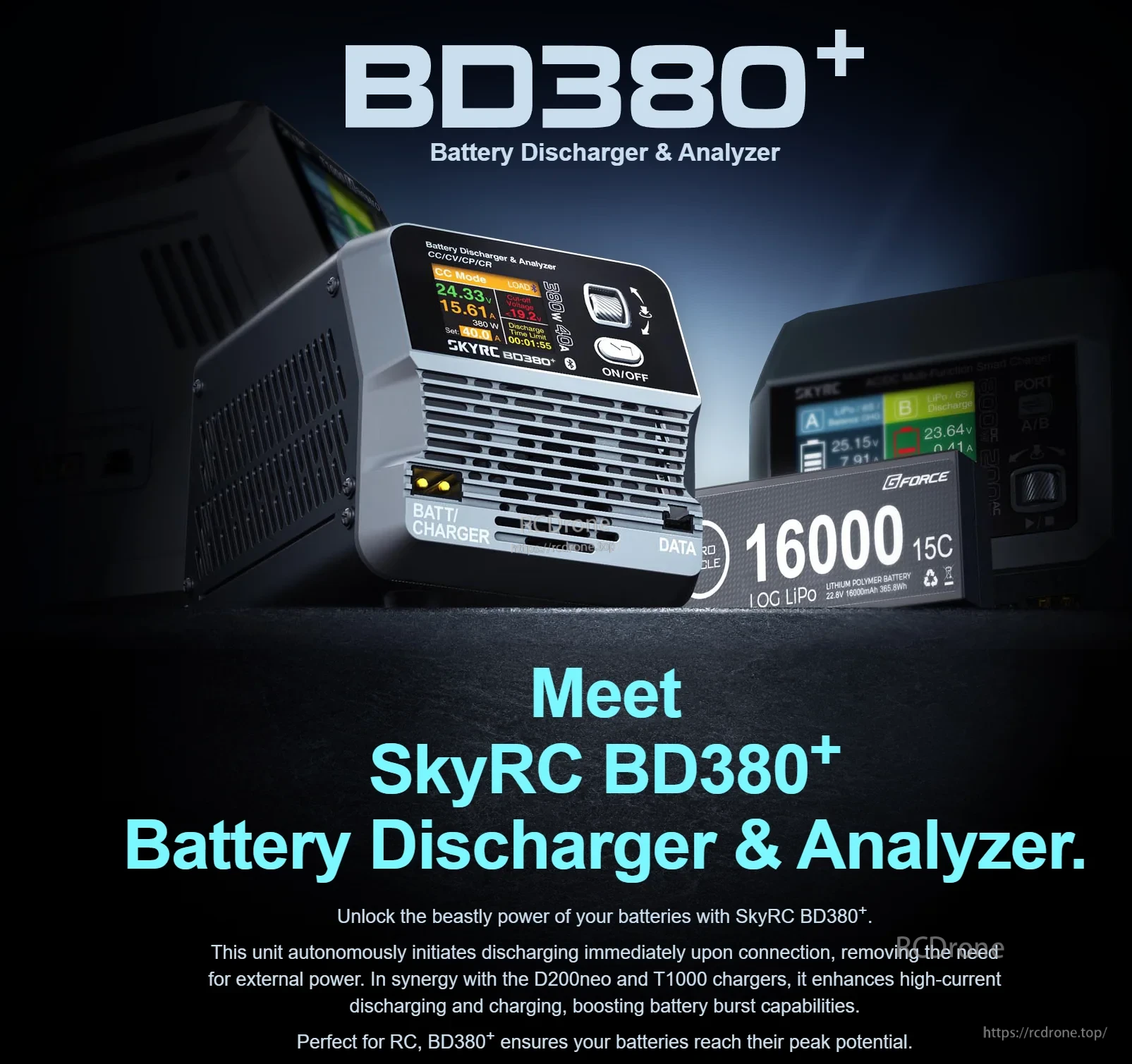 SkyRC BD380 Plus Battery Discharger & Analyzer for for 1-8S 380W, 40V, 40A Discharge