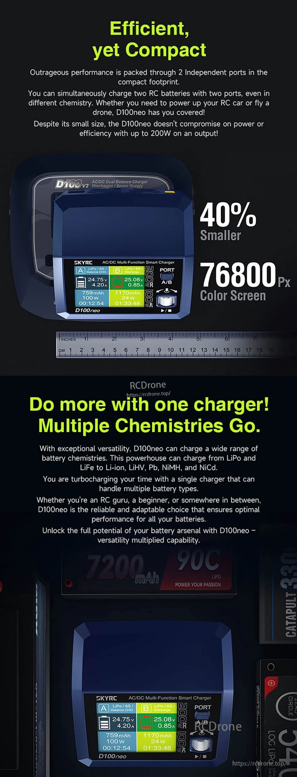 SkyRC D100Neo AC100W DC200W 10Ax2 Dual Channel Multi-Function Smart Charger for 1-6S Lipo/LiFe/Lilon/LIHV 1-15S NIMH/NICD 3S/6S/12S Pb Battery