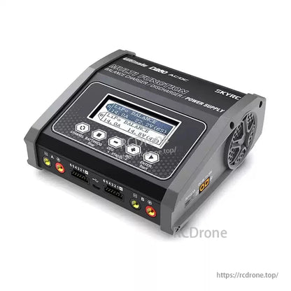 SkyRC D260 Ultimate Duo Balance Charger, SkyRC D260 AC/DC dual balance charger with LCD screen, control buttons, and dual output ports for RC batteries