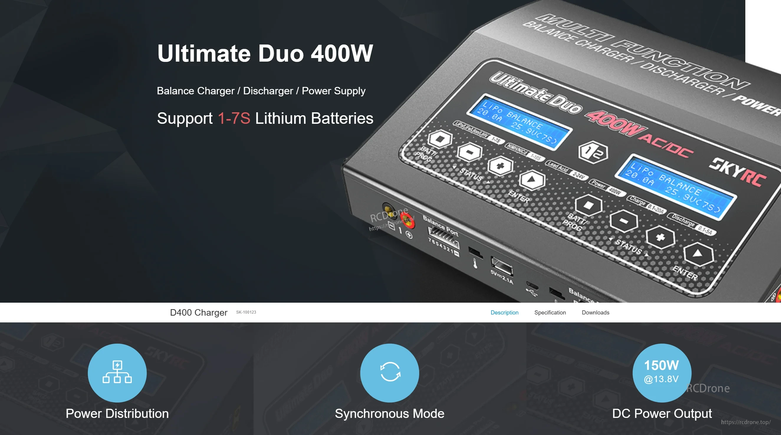 SkyRC D400 Ultimate Duo 400W Balance Charger/ Discharger/ Power Supply Support 1-7S Lithium Batteries