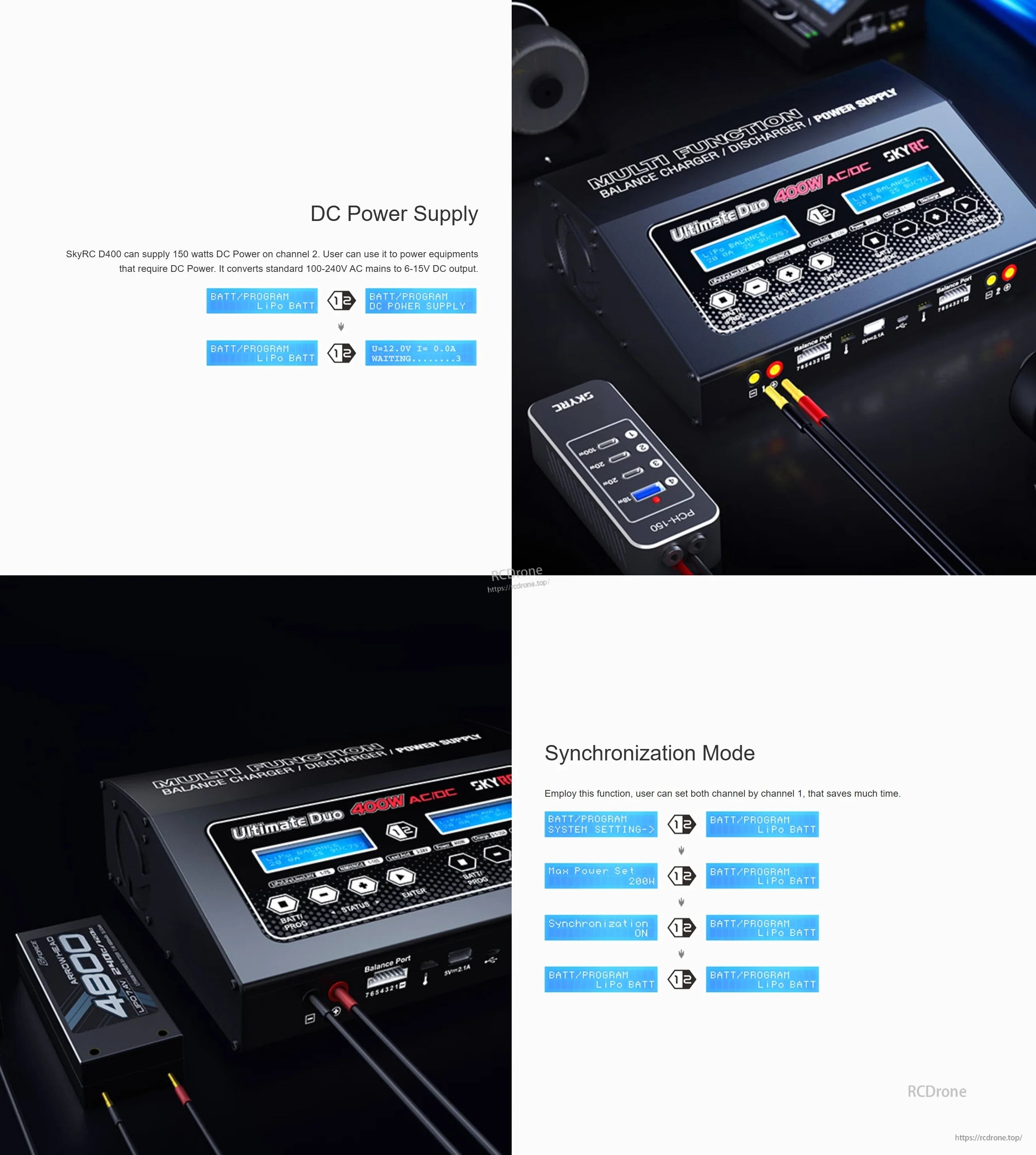 SkyRC D400 Ultimate Duo 400W Balance Charger/ Discharger/ Power Supply Support 1-7S Lithium Batteries