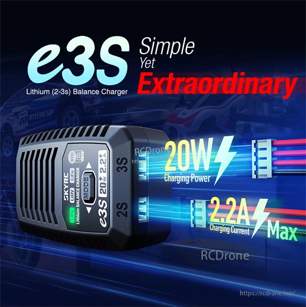 SkyRC E3S 20W 2.2A Charger for 2S/3S LiPo/LiHV/LiFe Battery