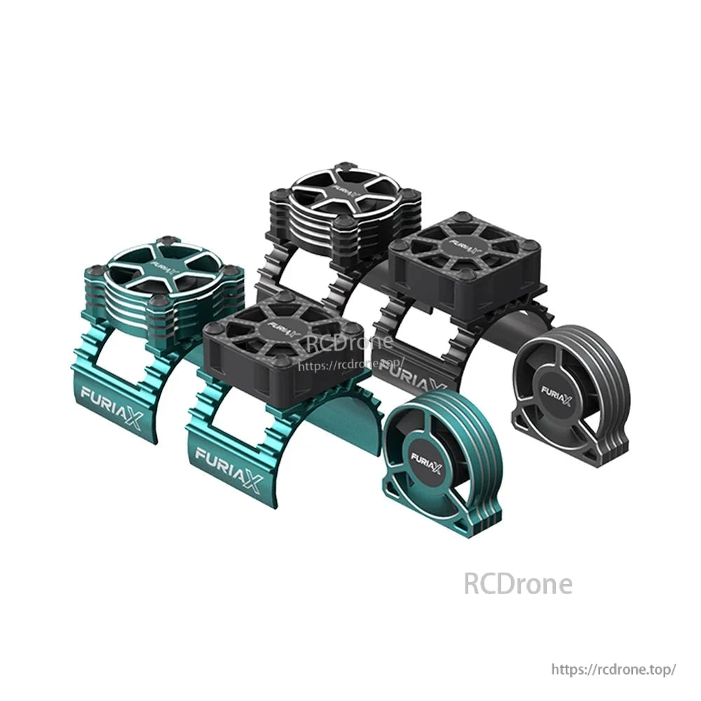SkyRC FuriaX CoolSink kit gallery showing multiple color options for heatsink clamps and fan housings