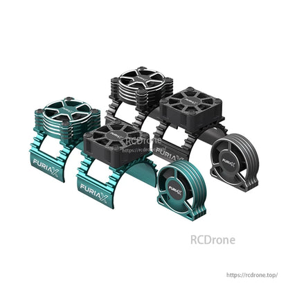 SkyRC FuriaX CoolSink kit gallery showing multiple color options for heatsink clamps and fan housings