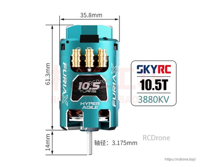 SkyRC FuriaX Hyper Agile 10.5T 3880KV motor size diagram with 35.8mm width, 61.3mm length