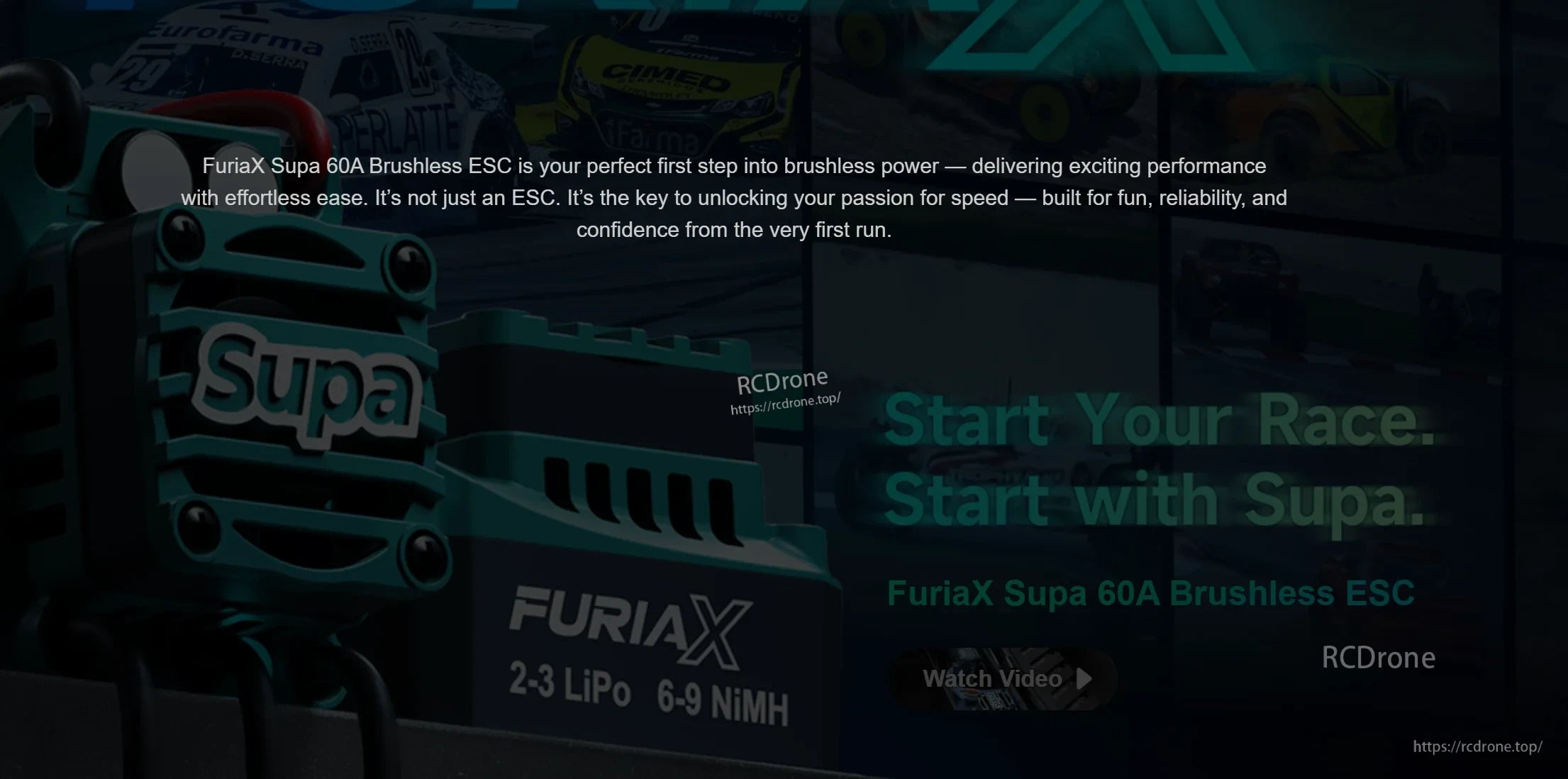 FuriaX Supa 60A brushless ESC intro banner with “Start Your Race, Start with Supa” text