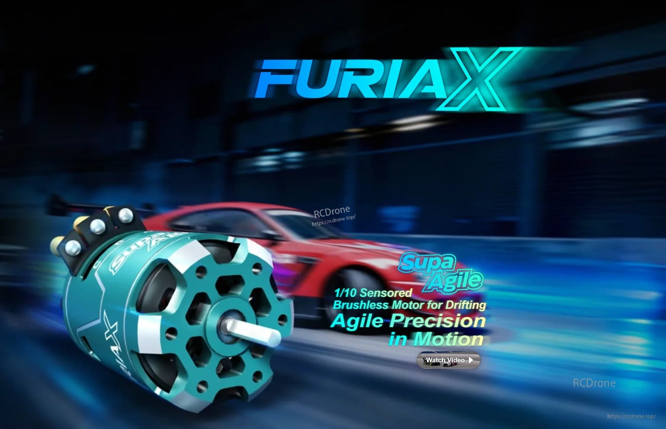 SkyRC FuriaX Supa Agile sensored drift motor hero graphic for 1/10 RC drift cars
