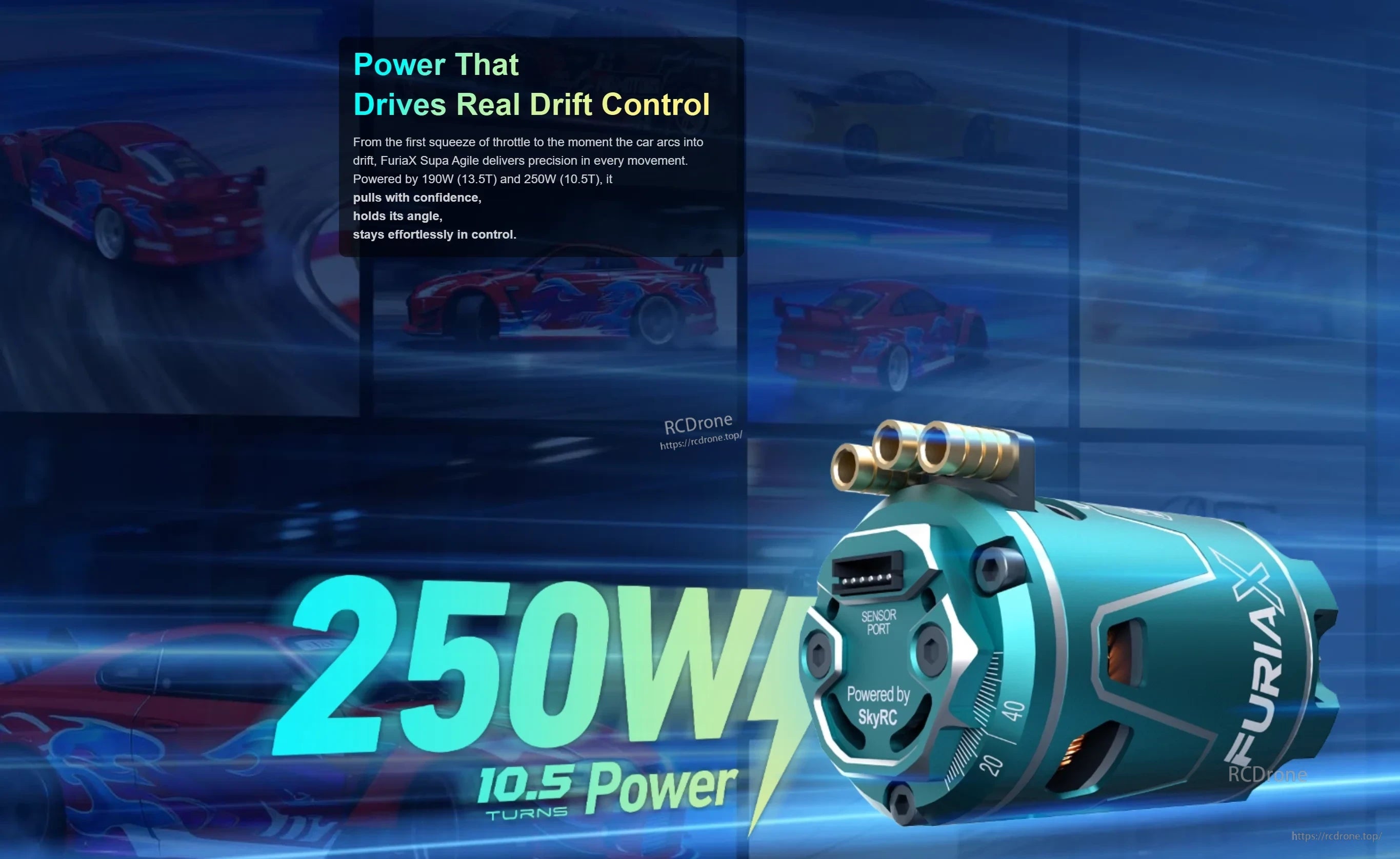 250W power callout for the 10.5T Supa Agile sensored brushless drift motor