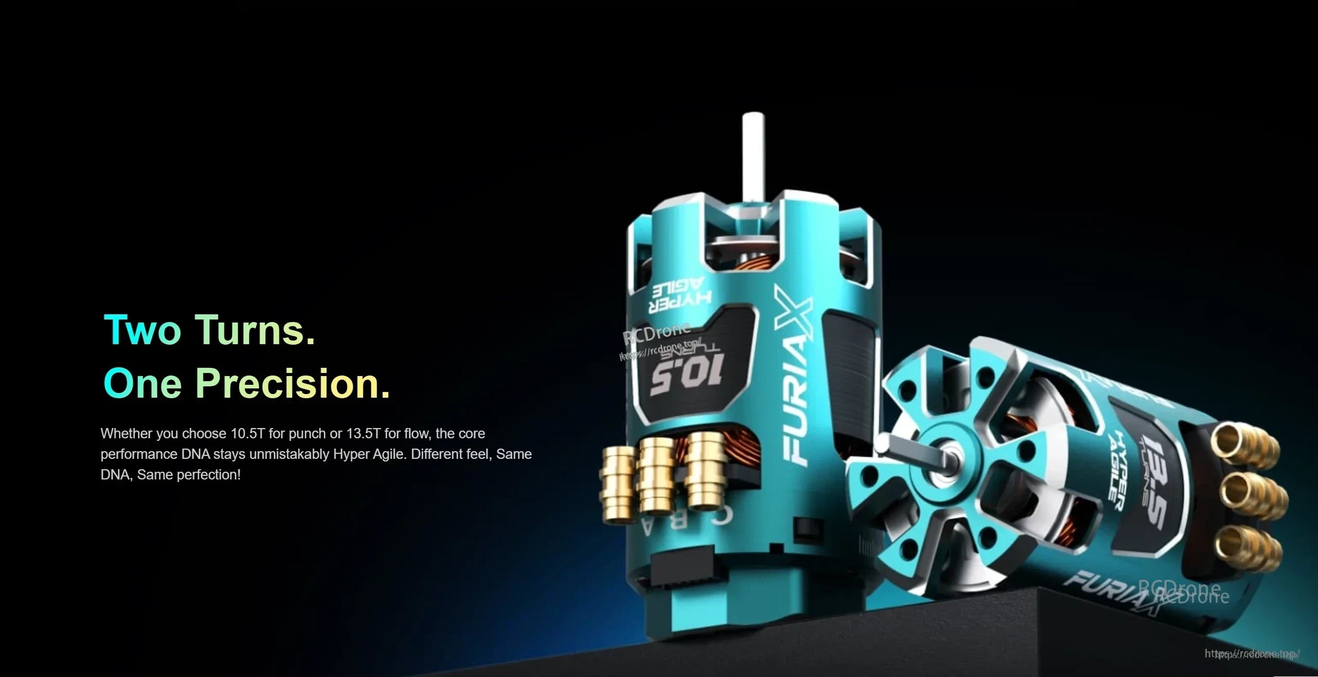 SkyRC FuriaX Supa Agile motor duo render with 10.5T and 13.5T variants on black background