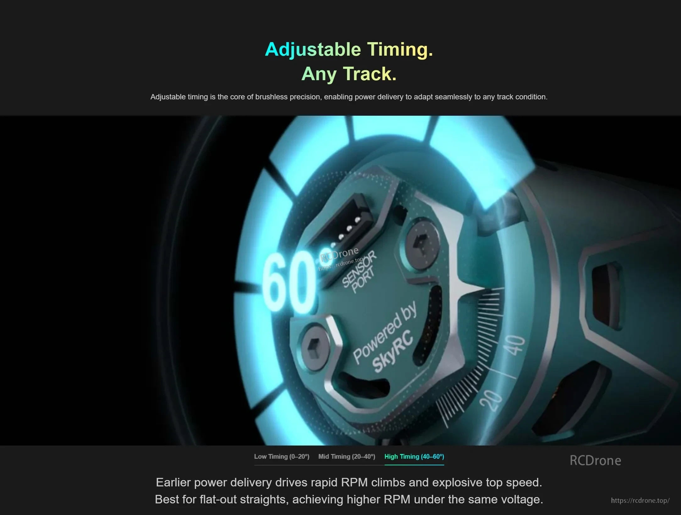 Adjustable timing dial close-up on Supa Agile motor showing scale up to 60 degrees