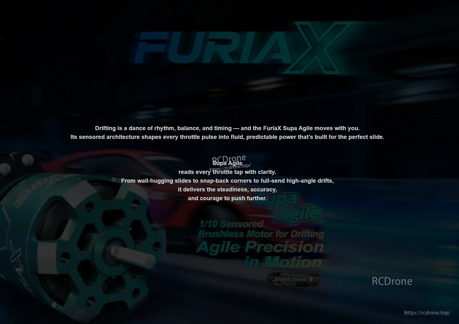 FuriaX Supa Agile drifting headline banner emphasizing smooth, predictable sensored control