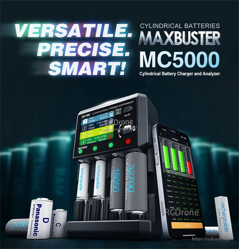 SkyRC MC5000 Cylindrical Battery Charger and Analyzer, 4-Slot 80W, PD 3.0 65W, Bluetooth