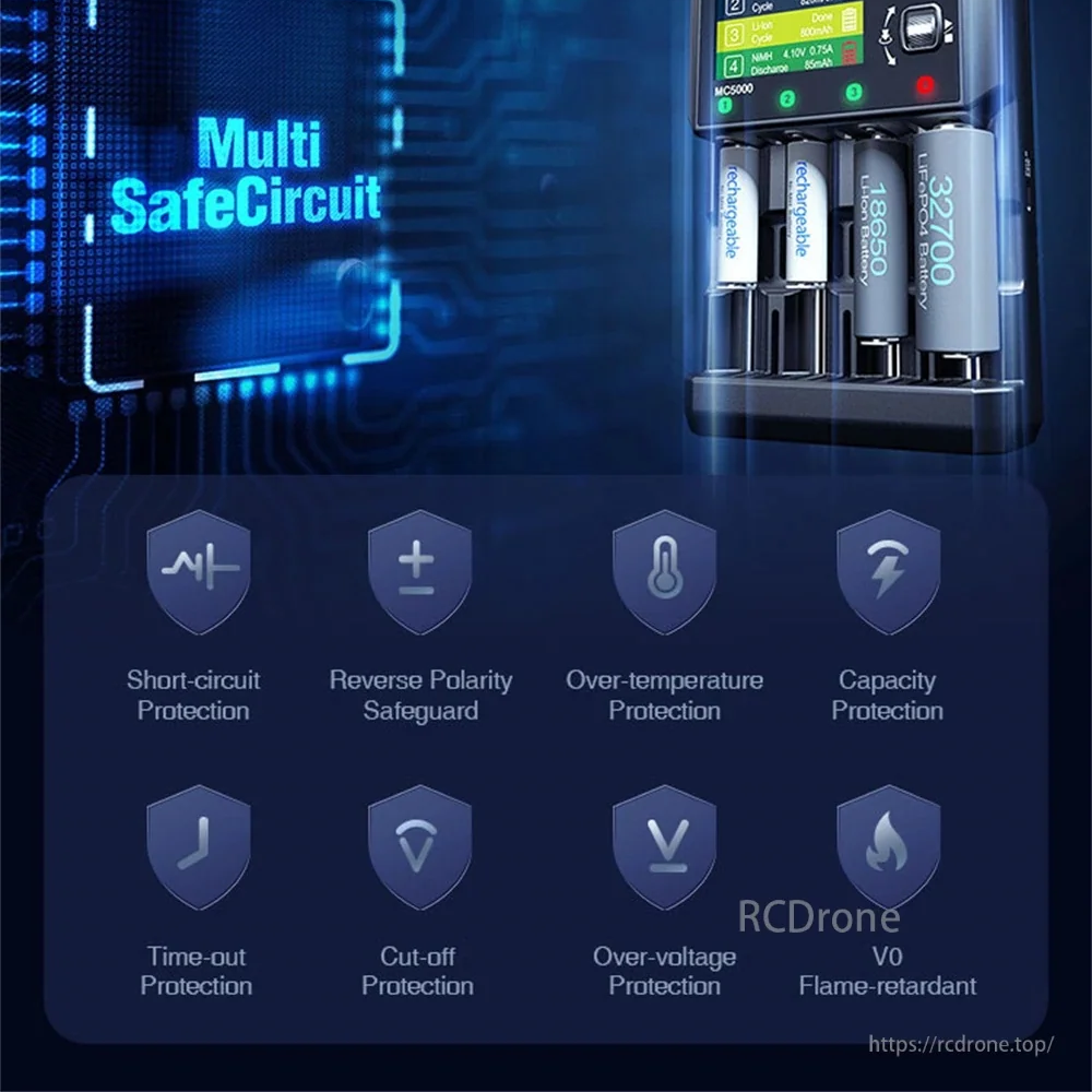 SkyRC MC5000 Cylindrical Battery Charger and Analyzer, 4-Slot 80W, PD 3.0 65W, Bluetooth