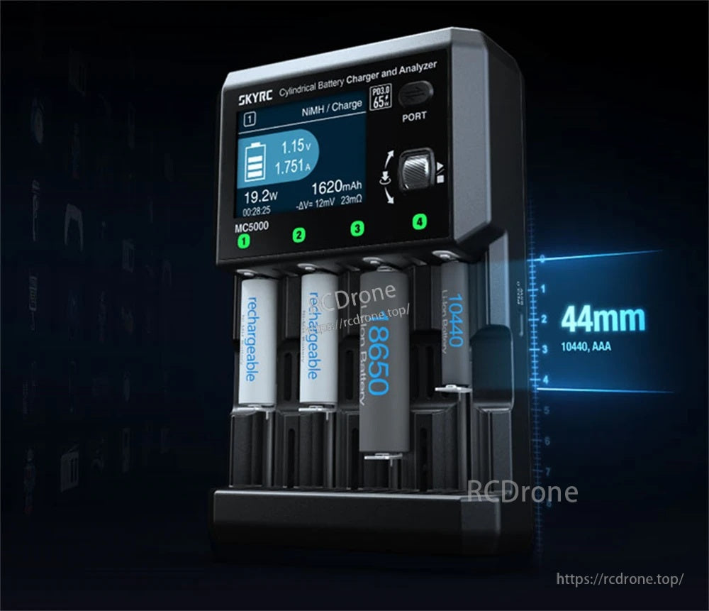 SkyRC MC5000 Cylindrical Battery Charger and Analyzer, 4-Slot 80W, PD 3.0 65W, Bluetooth