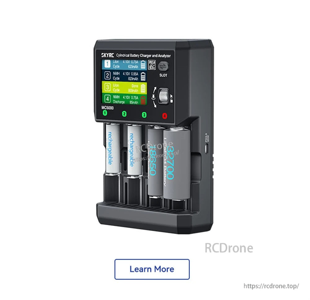 SkyRC MC5000 Cylindrical Battery Charger and Analyzer, 4-Slot 80W, PD 3.0 65W, Bluetooth